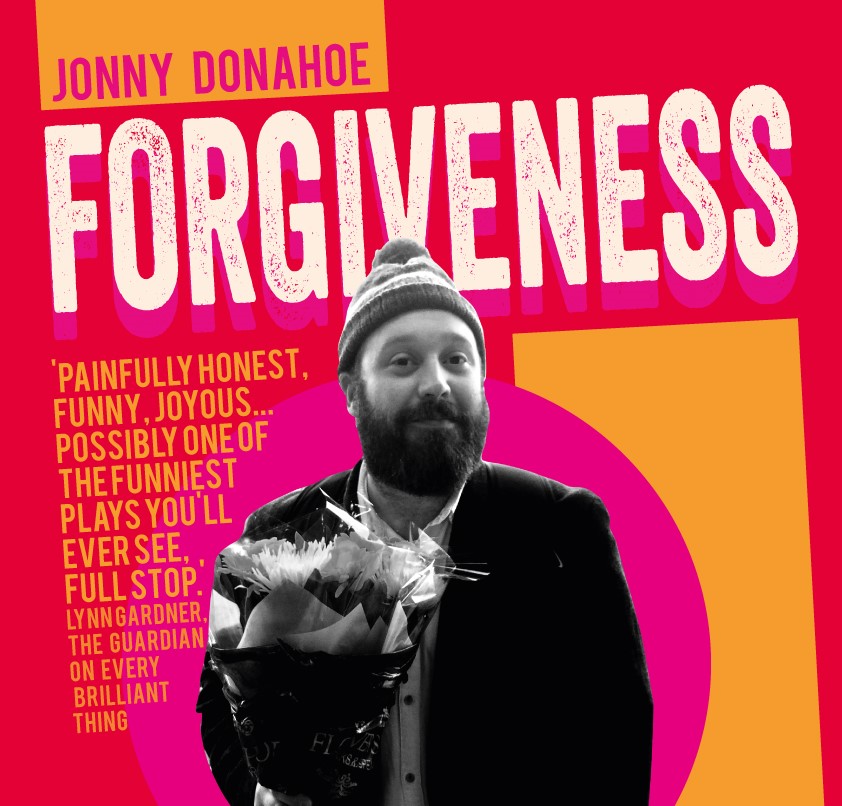 picture of Jonny standing with flower smiling at camera with the title forgiveness above him