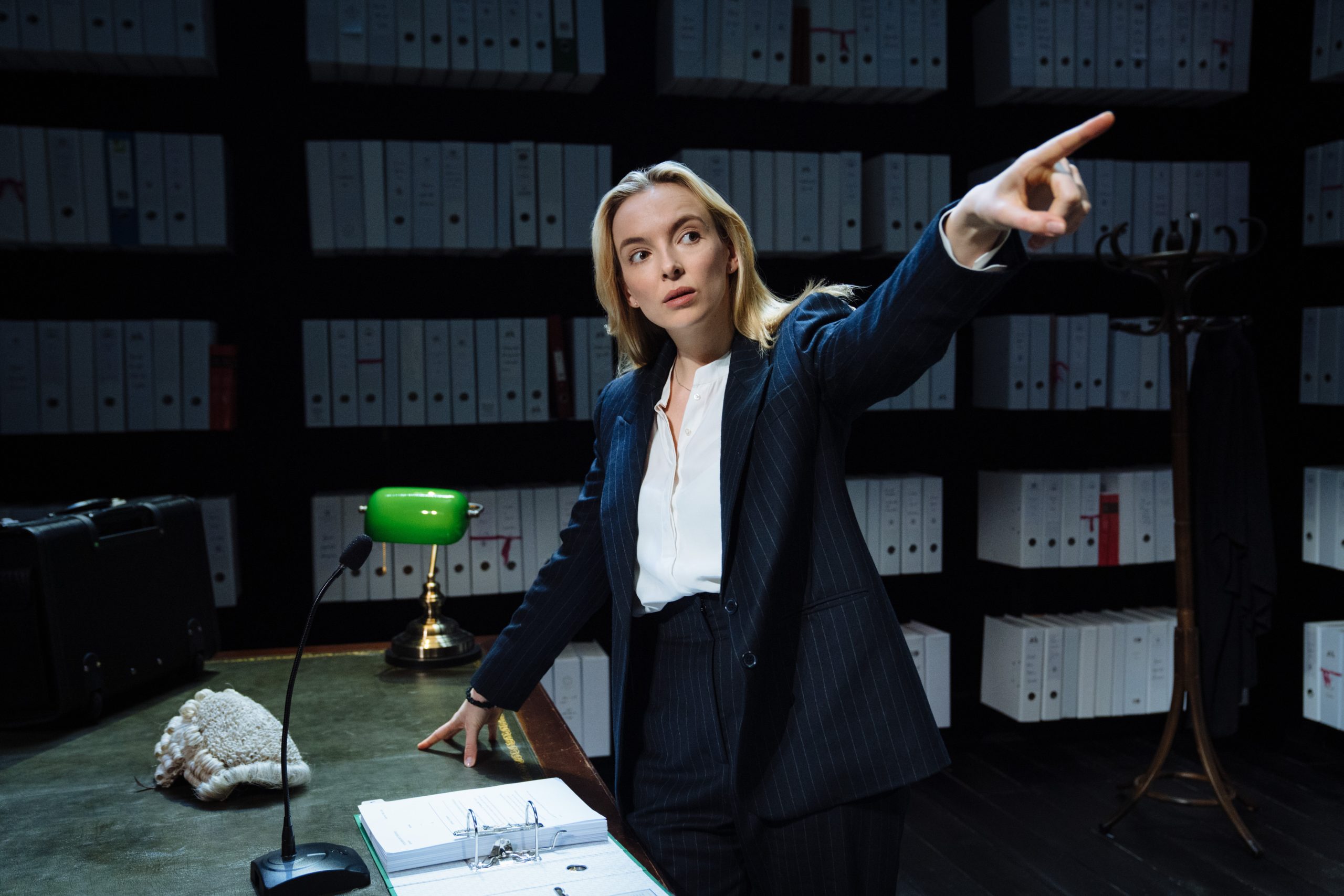Jodie Comer as Tessa, a young, brilliant barrister. Photograph from Prima Facie.