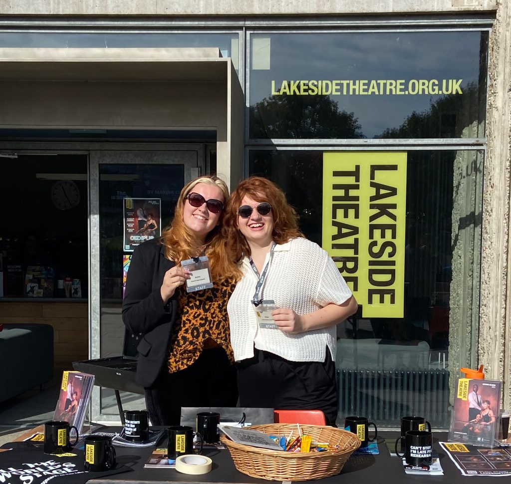 Bryony and Emma staff the welcome stand at Freshers Fair 2023