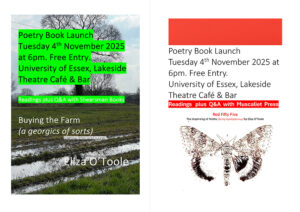 Posters for the dual book launch of ‘Buying the Farm (a georgics of sorts)’, and chapbook ‘Red fifty five’. 
